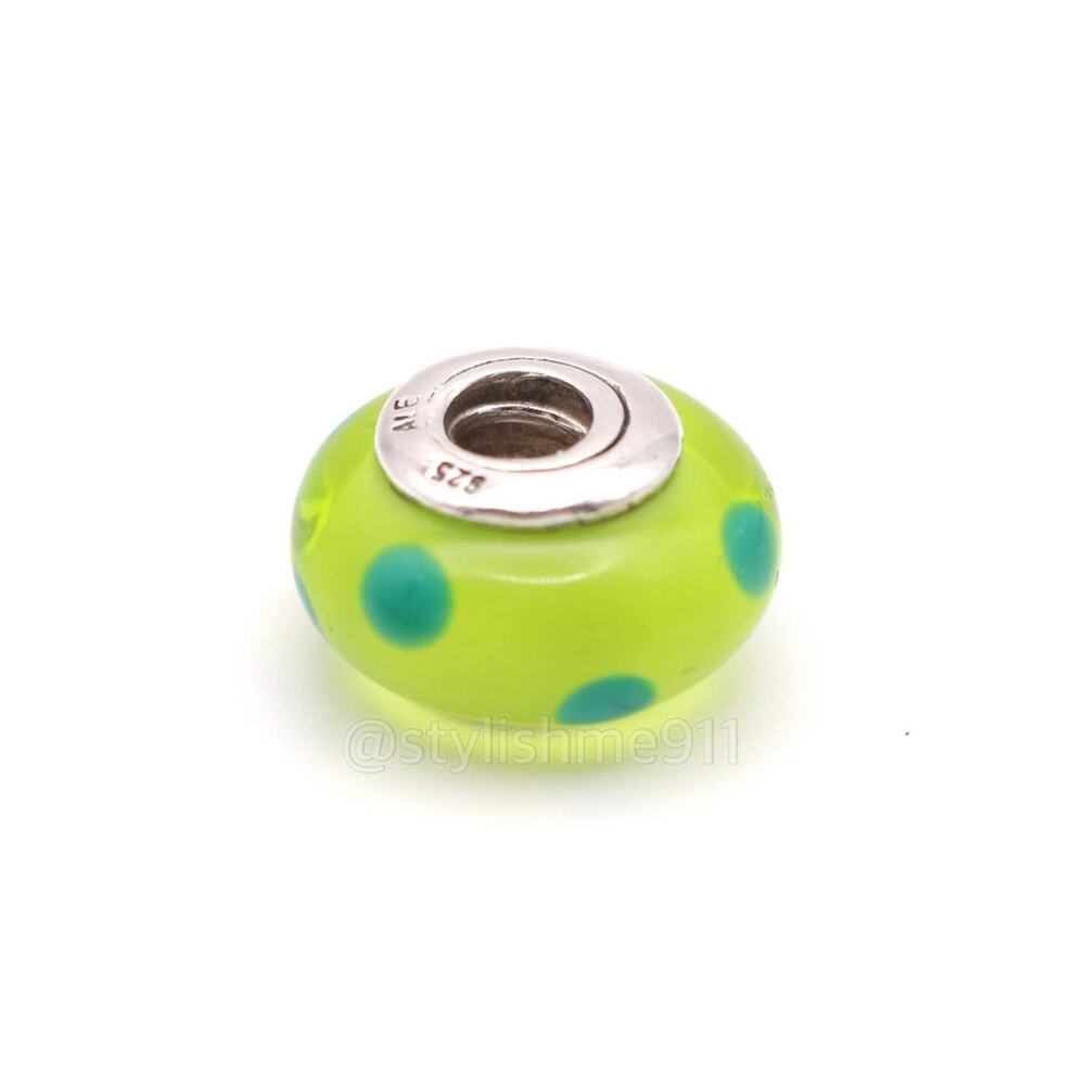 Authentic PANDORA Green Polka Dots Glass Murano Charm - Picture 7 of 9